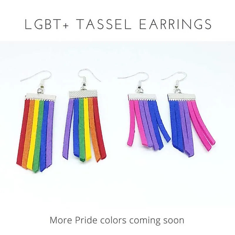 LGBT Bisexual Transgender Gay Pansexual Asexual Gay Pride Statement Trans Rainbow Dangle Tassel Earrings