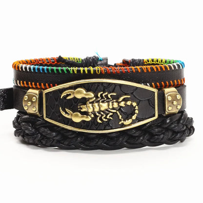 Alloy Scorpion Charm Braided Leopard Genuine Men Leather Bracelets For Women Wrap Wristbands Bangles Homme Wholesale Jewel
