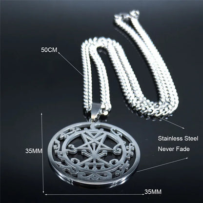 Sceal Sigil of Lilith Silver Color Stainless Steel Satan Necklace Jewelry Minor Key Necklace Hidden Seal Goetia Sign N1033