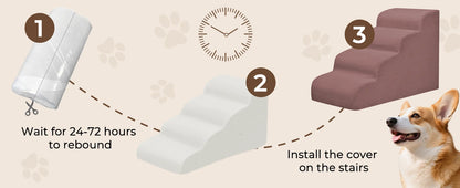 Mesa Lemon Dog Steps 3-Step Pet Ramp Stairs for Small Dogs & Cats Non-Slip Removable Easy Clean Cover