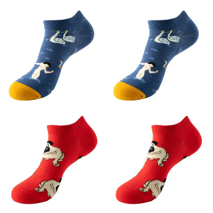 4pairs Funny animal Combed Cotton Fashion Hip Hop Man woman Oil Painting Socks Harajuku Skateboard outer space Happy love Socks