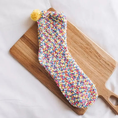 1 pair New fashion Harajuku fashion women Cake funny kawaii socks coral velvet cake floor socks chrysanthemum yarn sleep socks