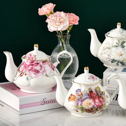 900ML European Bone China Teapot English Afternoon Tea Set Teapot High-Grade Porcelain Coffee Pot Heat Resistant Kettle Pot