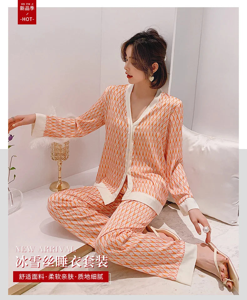 Lisacmvpnel 2021 Autumn New Comfortable Print Fashion Women Pyjamas Home Suit Thin Long Sleeve Set Pajamas