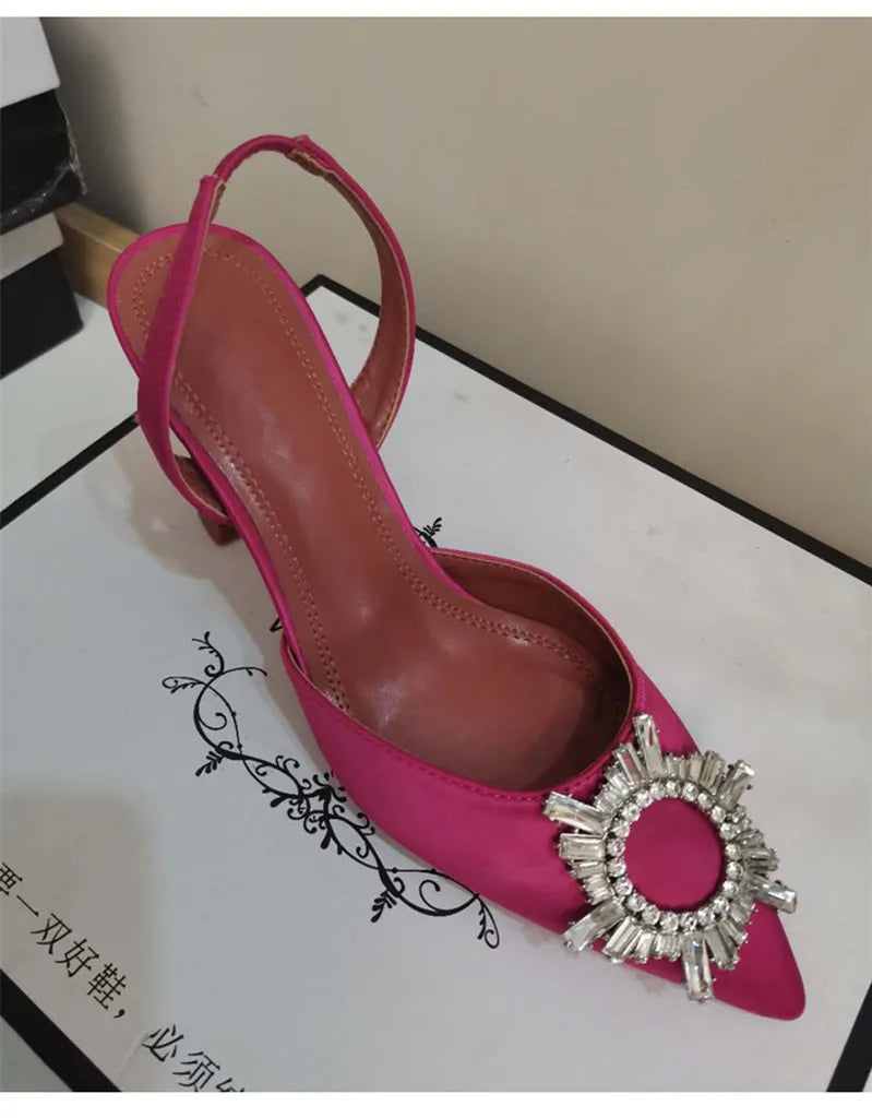 Brand Women Pumps Luxury Crystal Slingback High Heels Summer Bride Shoes Comfortable Triangle Heeled Party Wedding Shoes