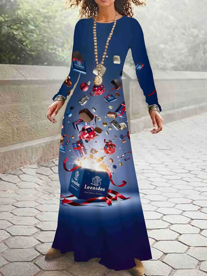 Print on Demand New Autumn and Winter Long Sleeved Christmas 3D Digital Printed Dress