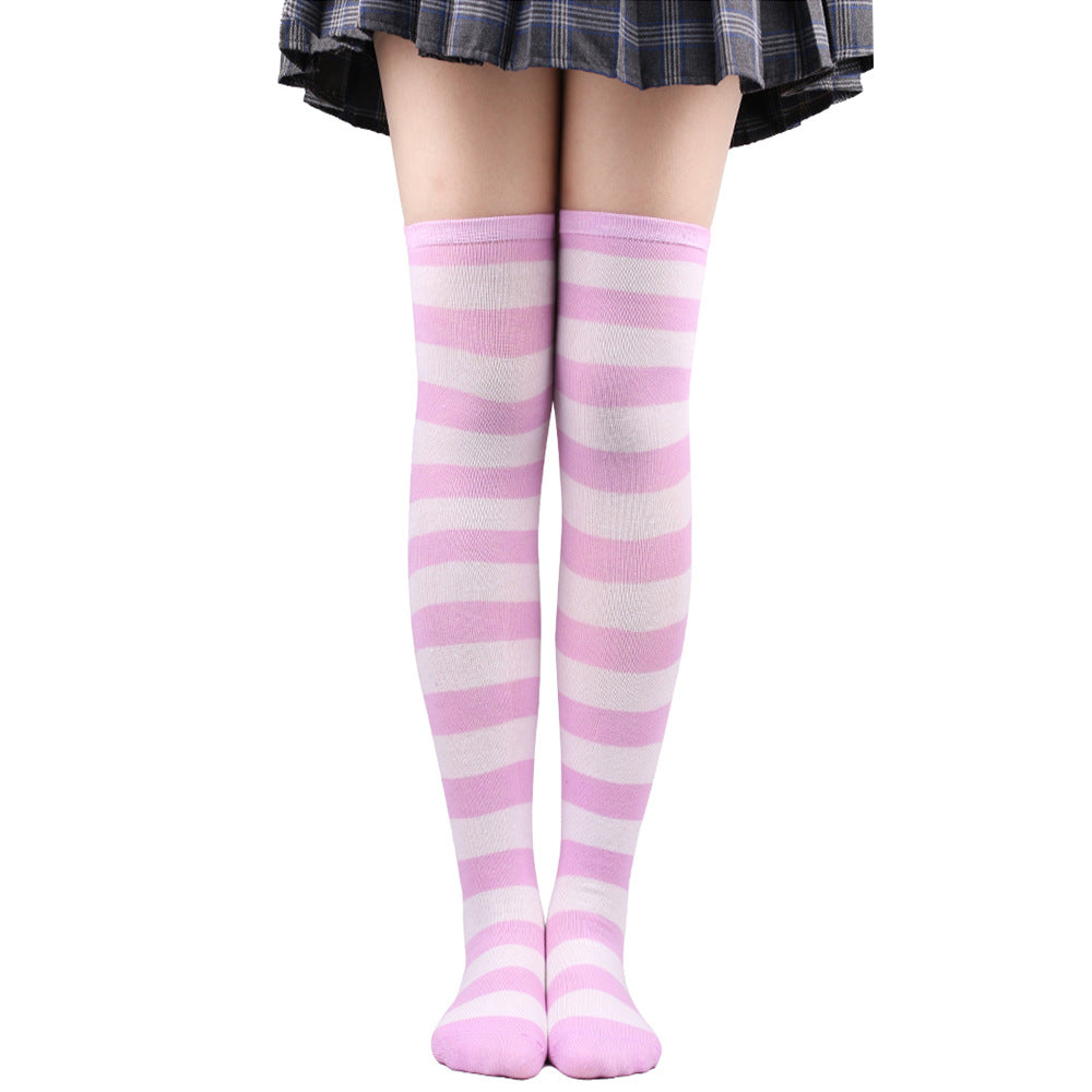 Womens Striped Thigh High Stockings Ladies Girls Black White pink Long Over Above Knee Socks femboy Cosplay Lolita Harajuku Y2k