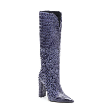 Custom Elegant Women's Knee High Heels Boots Hot Selling Pointed Toe Ladies Shoes with Chunky Heel for Winter