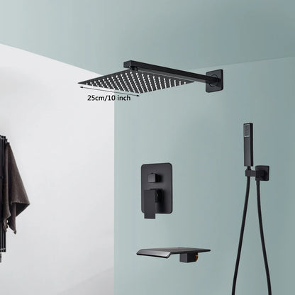Black Shower Faucets System Bathroom Wall Mounted Rainfall Shower Kit Concealed Embedded Box Hot Cold Water Mixer Tap SUS304