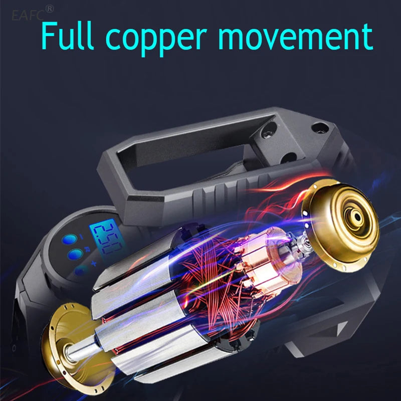 EAFC 120W Handheld Air Compressor Wireless/Wired Inflatable Pump Portable Air Pump Tire Inflator Digital for Car Bicycle Balls
