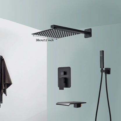 Black Shower Faucets System Bathroom Wall Mounted Rainfall Shower Kit Concealed Embedded Box Hot Cold Water Mixer Tap SUS304