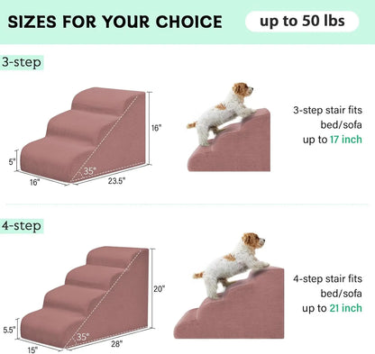 Mesa Lemon Dog Steps 3-Step Pet Ramp Stairs for Small Dogs & Cats Non-Slip Removable Easy Clean Cover