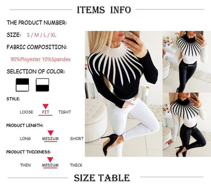 Fashion Bodycon Black White Women Pullover 2021 Autumn Winter Color Matching Knitting Female Turleneck Long Sleeve Sexy Sweater