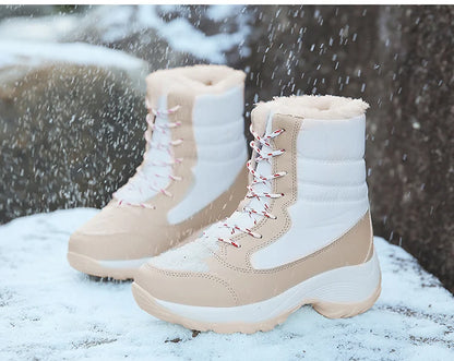 Snow Boots Woman Solid Shoes Woman Lace-Up Ladies Shoes Soft Ankle Boots Warm Lightweight Winter Ladies Boots Botas Mujer