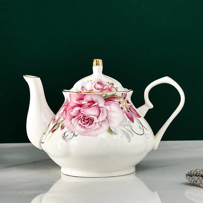 900ML European Bone China Teapot English Afternoon Tea Set Teapot High-Grade Porcelain Coffee Pot Heat Resistant Kettle Pot