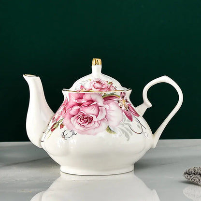 900ML European Bone China Teapot English Afternoon Tea Set Teapot High-Grade Porcelain Coffee Pot Heat Resistant Kettle Pot