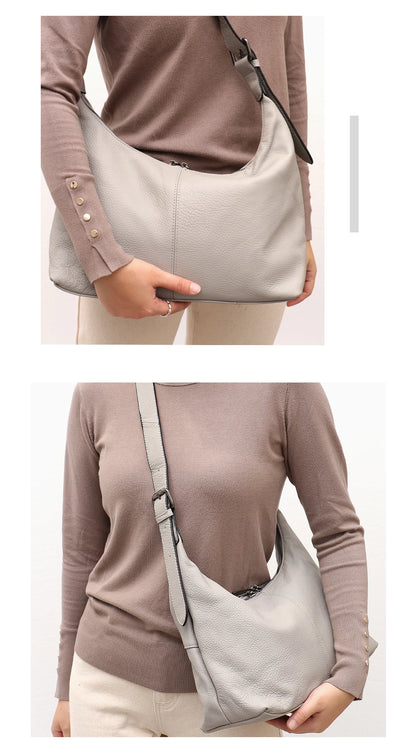 SC Luxury Women Cowhide Crossbody Bag Large Casual Shoulder Purse Wide Strap Handbag Female Daily 100% Genuine Leather Hobo Sack
