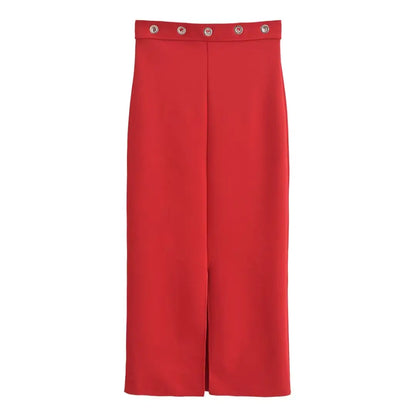Women 2025 Spring New Chic Fashion Stretch Mid-Waist Midi Skirt Vintage Casual Female Long Skirts Mujer