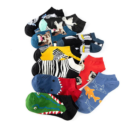 4pairs Funny animal Combed Cotton Fashion Hip Hop Man woman Oil Painting Socks Harajuku Skateboard outer space Happy love Socks