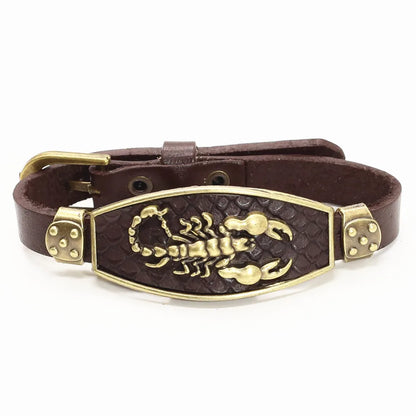 Alloy Scorpion Charm Braided Leopard Genuine Men Leather Bracelets For Women Wrap Wristbands Bangles Homme Wholesale Jewel