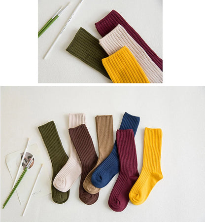 1 Pair Retro Women Cotton Loose Socks Autumn Winter Knitting Solid Color Long Black Korean Japanese Student Girls Stockings