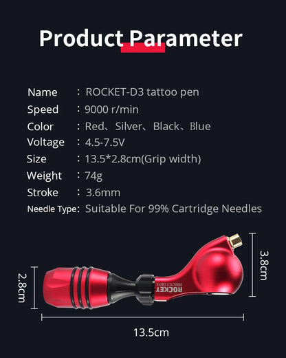 ROCKET D3 Drive Direct Rotary Tattoo Machine - Powerful Motor Rotary Tattoo Gun for Professional Use
