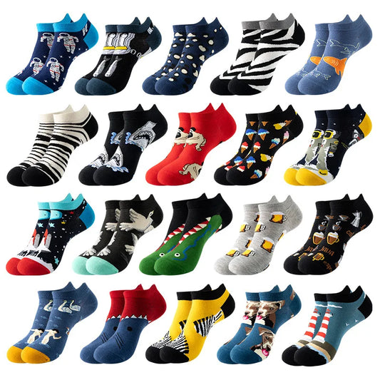 4pairs Funny animal Combed Cotton Fashion Hip Hop Man woman Oil Painting Socks Harajuku Skateboard outer space Happy love Socks