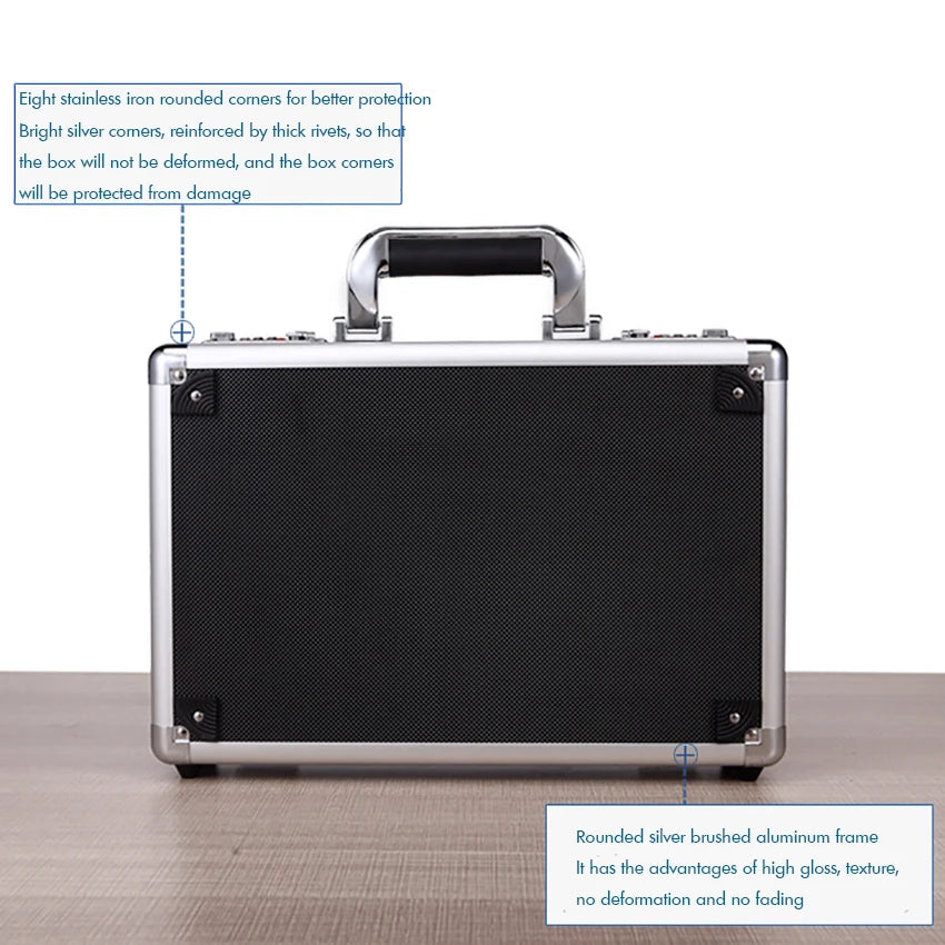 Aluminum Hard Case Passwords ToolBox Black / Silver Briefcase Metal Carrying Case Equiment Tool Box Organizer Holder ящик