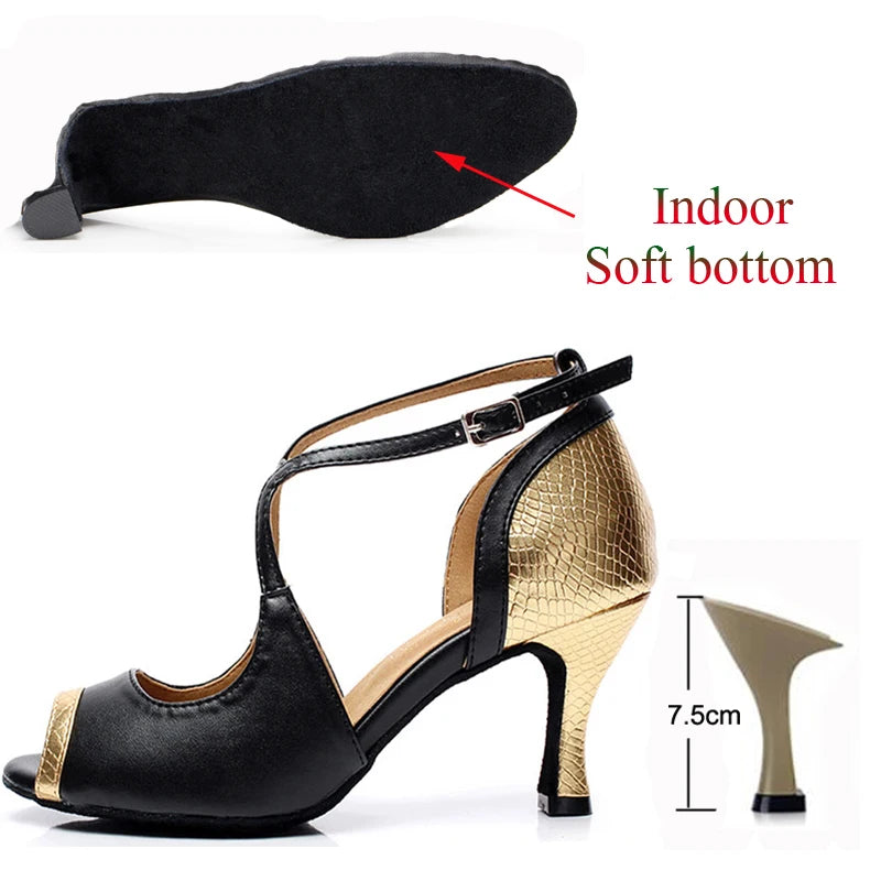 Latin Dance Shoes For Women Tango Salsa Dance Shoes for Girls High Heels 10cm Gold Red Summer Sandals for Women Dance Shoes