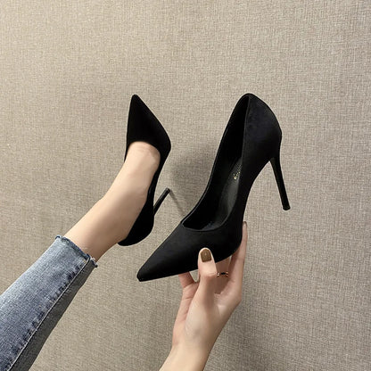 6CM/8CM/10CM Simple Design R Office Shoes Unique Luxury Suede Leather Heels for Ladies Shoes