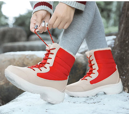 Snow Boots Woman Solid Shoes Woman Lace-Up Ladies Shoes Soft Ankle Boots Warm Lightweight Winter Ladies Boots Botas Mujer