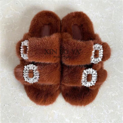 Summer Women Mink Fur Slippers Woman Luxury 2026 Women's Sandals Outdoor Fashion Casual Shoes Fur Mule Shoes Opentoed Slides