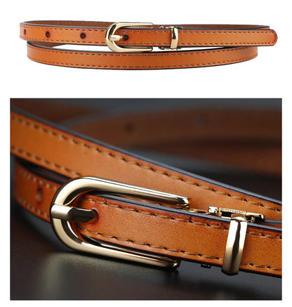 Maikun Women Belts Alloy Pin Buckle Genuine Leather Thin Belt Female Waistband for Jeans Dresses Pants