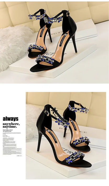 BIGTREE Shoes Open Toe Rhinestones Sandals Women 2025 New Designer Sexy High Heels Sandals Female Shoes Summer Heeled Sandals