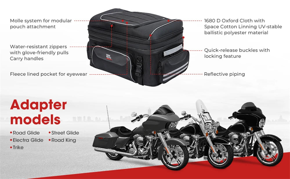 Motorcycle Travel Luggage Top Bag Tail Bags Trunk Bags with Bar Straps For Touring Road King Street Glide Road Glide Accessories