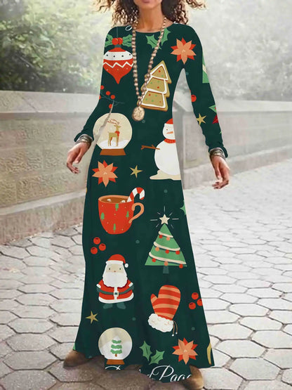 Print on Demand New Autumn and Winter Long Sleeved Christmas 3D Digital Printed Dress