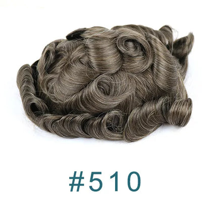 Durable Mens Wig NPU Bond Mono Pu Front Hair Replacement System Breathable Lace Mix Brown Grey 1B80 565# Human Hair Prosthesis