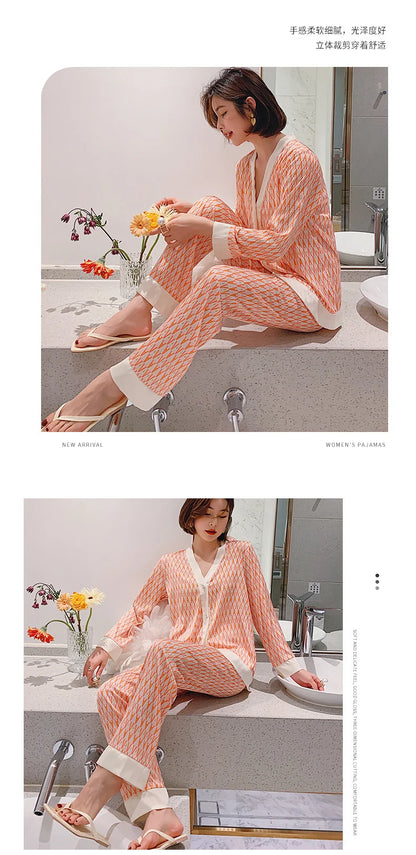 Lisacmvpnel 2021 Autumn New Comfortable Print Fashion Women Pyjamas Home Suit Thin Long Sleeve Set Pajamas
