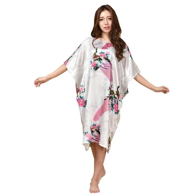 Lady Classic Bat Sleeve Kimono Bathrobe Gown Print Floral Sleepwear Nightgown Lougne Nightdress Negligee Soft Intimate Lingerie