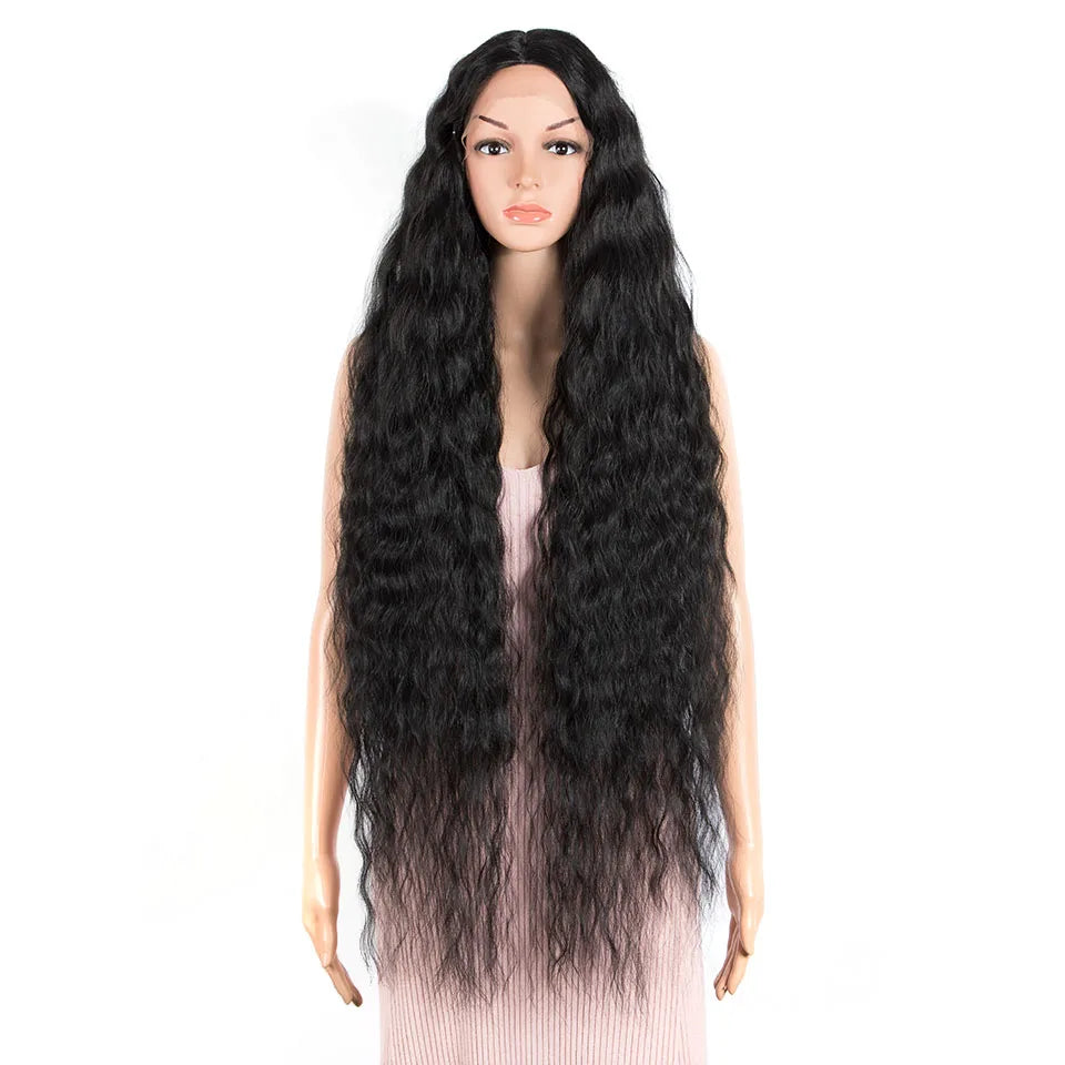FASHION IDOL 42" Loose Wave Lace Front Wig Hair Synthetic Wigs For Women Ombre Blonde Water Wavy Long Curly Hair Wig Cosplay