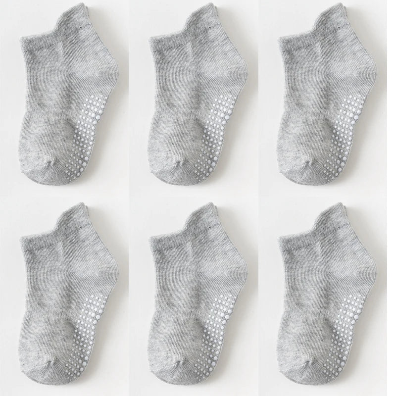 6 Pairs/lot 0 to 6 Yrs Cotton Children's Anti-slip Boat Socks For Boys Girl Low Cut Floor Kid Sock With Rubber Grips Four Season