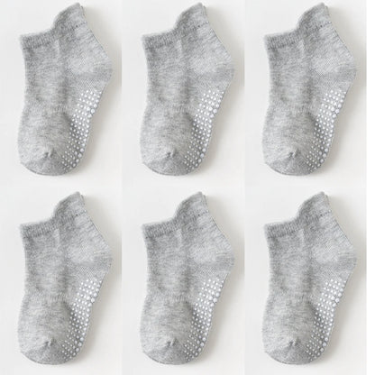 6 Pairs/lot 0 to 6 Yrs Cotton Children's Anti-slip Boat Socks For Boys Girl Low Cut Floor Kid Sock With Rubber Grips Four Season
