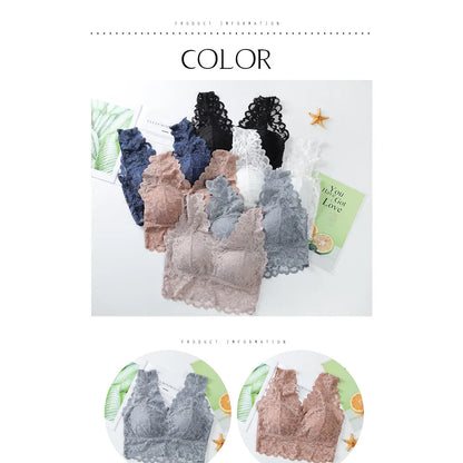 Breathable Female Vest Sexy Lace Bra Beauty Back Women Wire Free Push Up Bralette Underwear Seamless Wireless Gather Brassiere