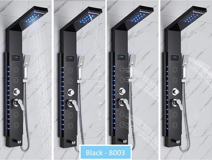 LED Shower Panel Tower System Rain Waterfall Shower Column Hydroelectricity LCD Display With Massage Body Spa Bath Shower Faucet