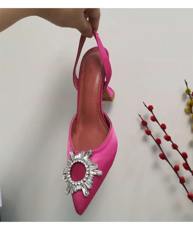 Brand Women Pumps Luxury Crystal Slingback High Heels Summer Bride Shoes Comfortable Triangle Heeled Party Wedding Shoes