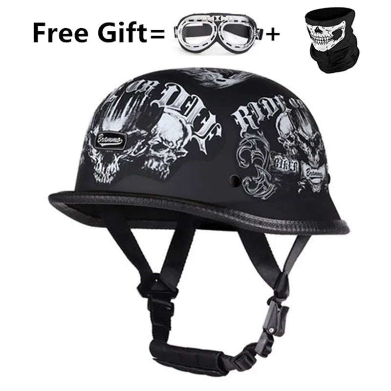 Helmet Vintage Half Face Helmet Motorcycle Helmets  Helm Vintage Retro Casco Para Black Leather German Solder