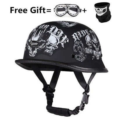 Helmet Vintage Half Face Helmet Motorcycle Helmets  Helm Vintage Retro Casco Para Black Leather German Solder