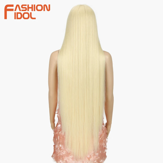 38 inch Straight Long Hair Synthetic Lace Front Wigs For Women High Temperature Hair Ombre 613 Red Cosplay Wigs Synthetic Hair