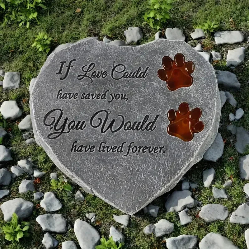 Lighted Hand-painted Animal Paw Print Memorial Stone Irregular Resin Plaque for Pet Grave Decor