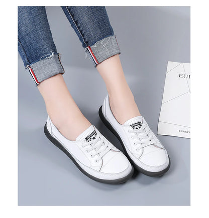 Women's Genuine Leather Sneakers Women Casual Fashionable Sports Shoes Vulcanized Woman Summer Flat Shoe Ladies White 40